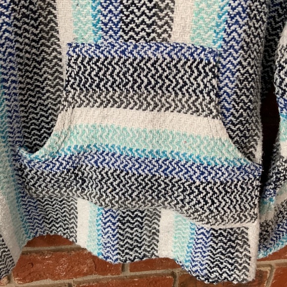 Baja Joe Black & Blue Woven Pullover Hoodie Jacket - Picture 3 of 5